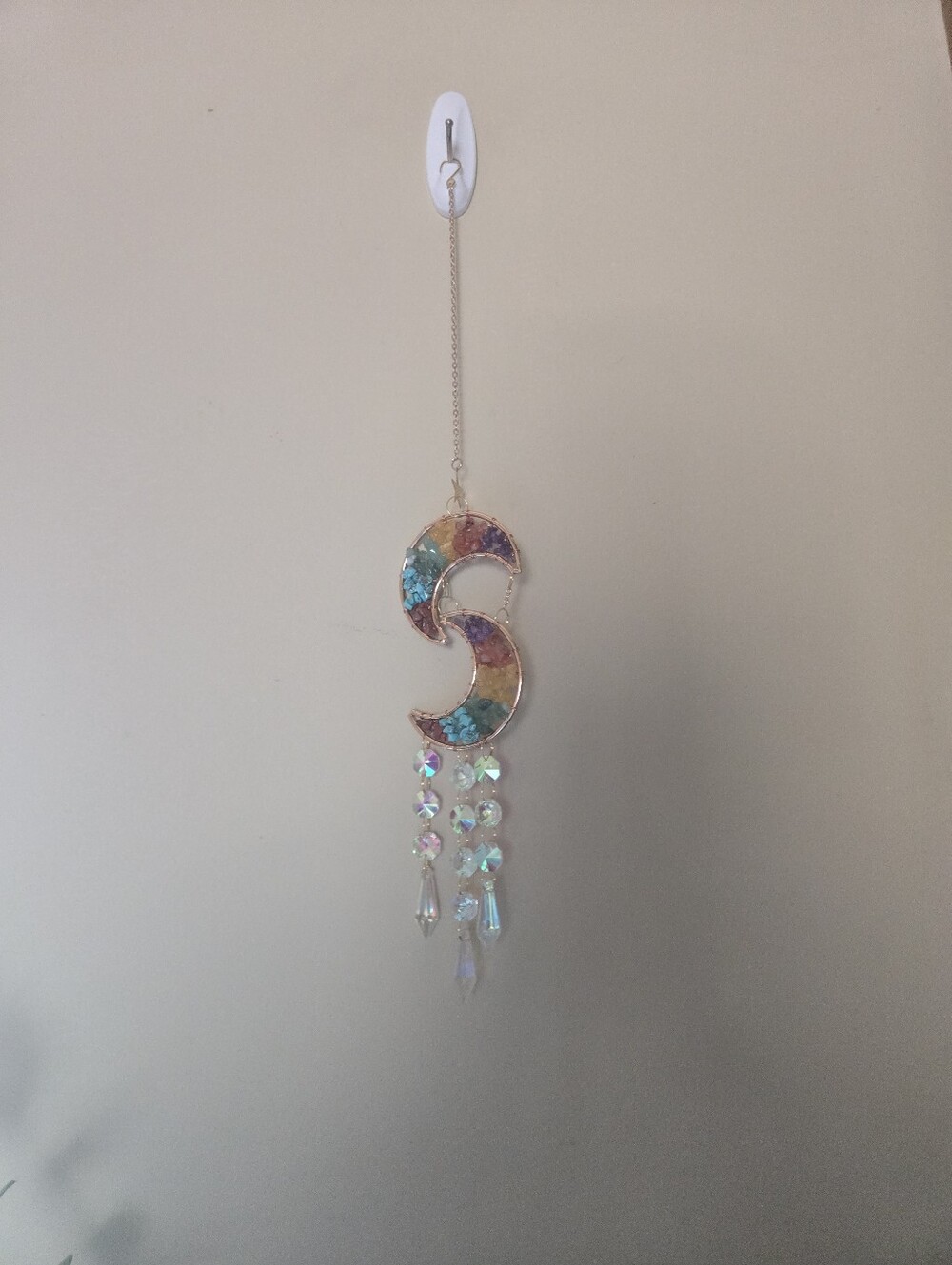 Handmade Natural Gemstone Moon Suncatcher Crystal Boho Rainbow Decor16